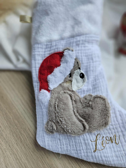 Chaussette de Noël personnalisée avec prénom  – Ourson de Noël