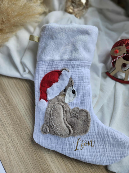 Chaussette de Noël personnalisée avec prénom  – Ourson de Noël