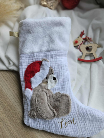 Chaussette de Noël personnalisée avec prénom  – Ourson de Noël