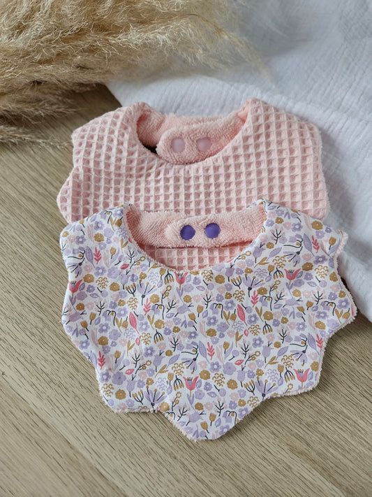 Bavoir fleures 0/6 mois. Lot de 2